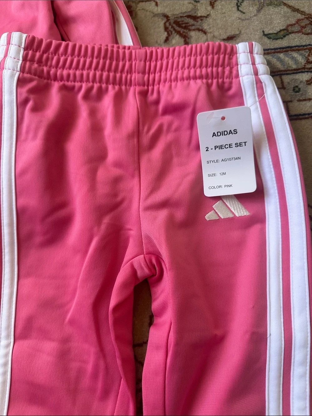 adidas Pink Girls Two-Piece Track Set with White Stripes
